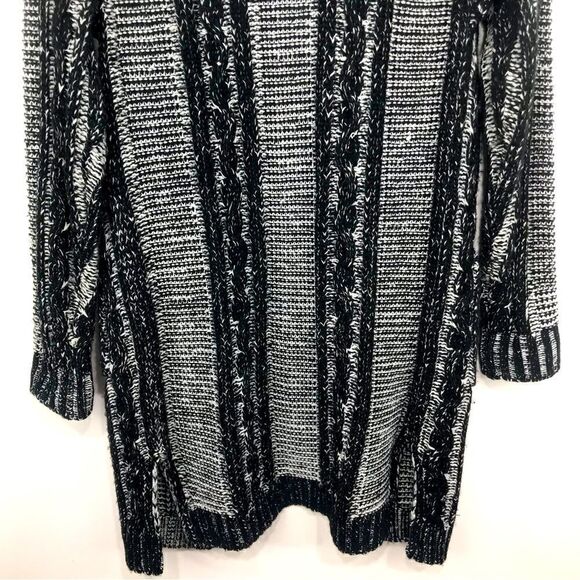 Lulumari Black White Open Front Thick Knit Cardigan Sweater Coat - Picture 9 of 16